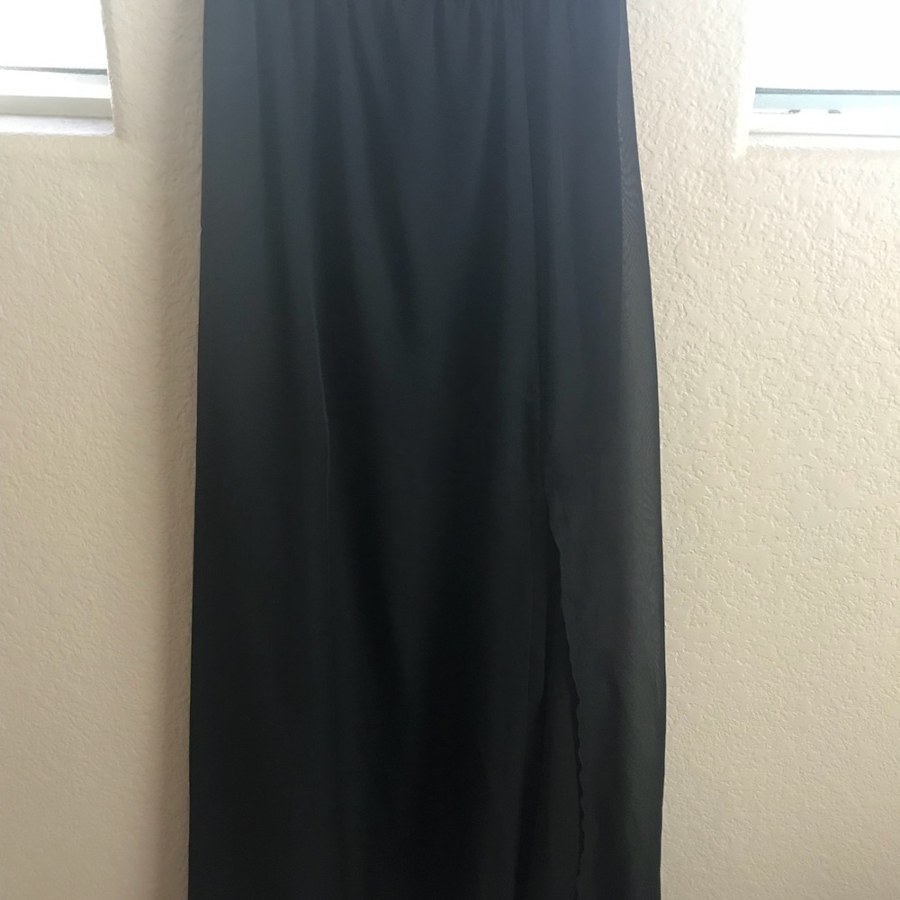 Long Black Sheer Skirt w Side Slit by Lily White